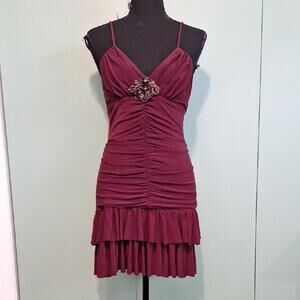 Vintage Y2k Jessica McClintock Maroon Cocktail Dress Size 6p